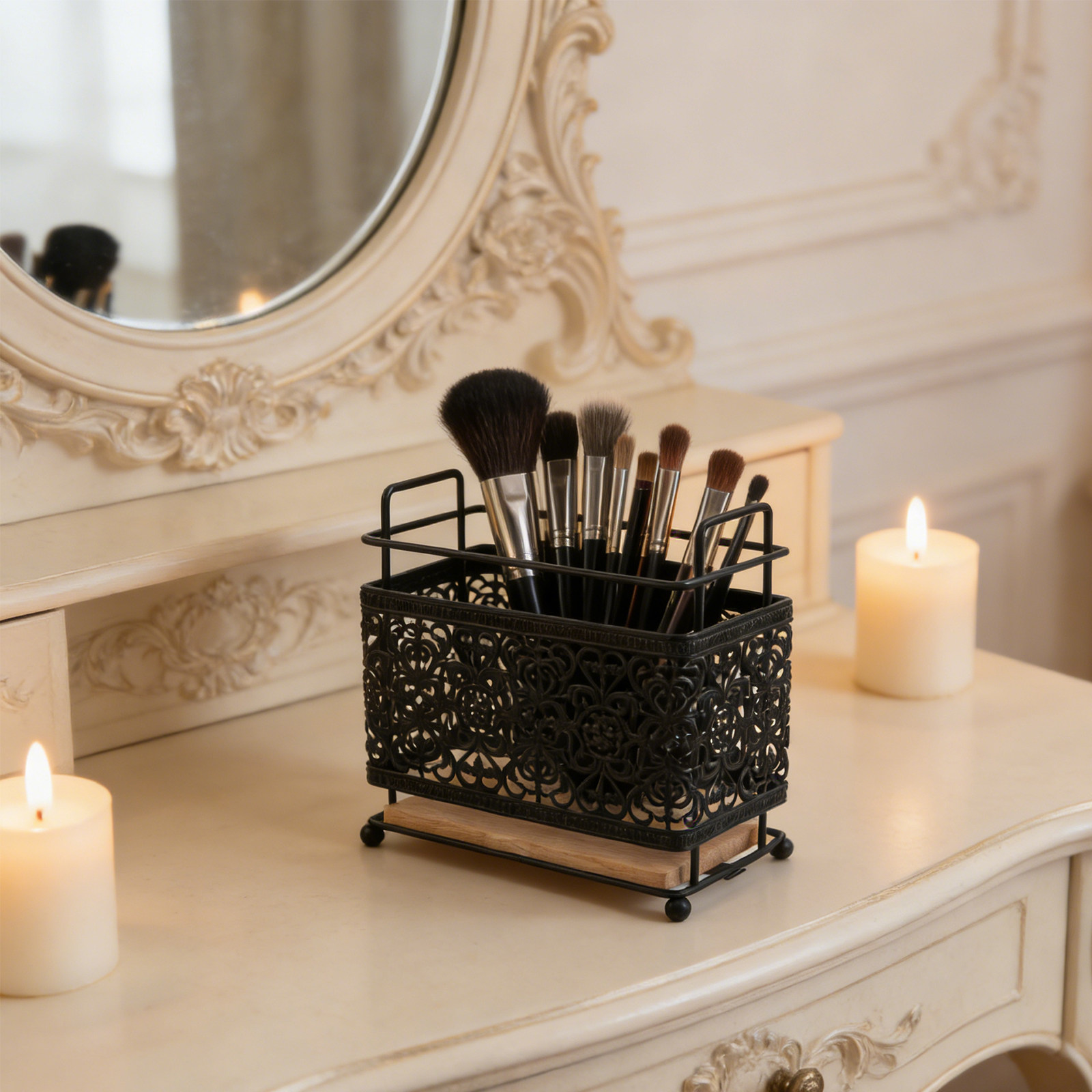 Case With Pencil Holder - Porte-pinceaux de maquillage 6,5x6,1x3,2 pouces, noir,